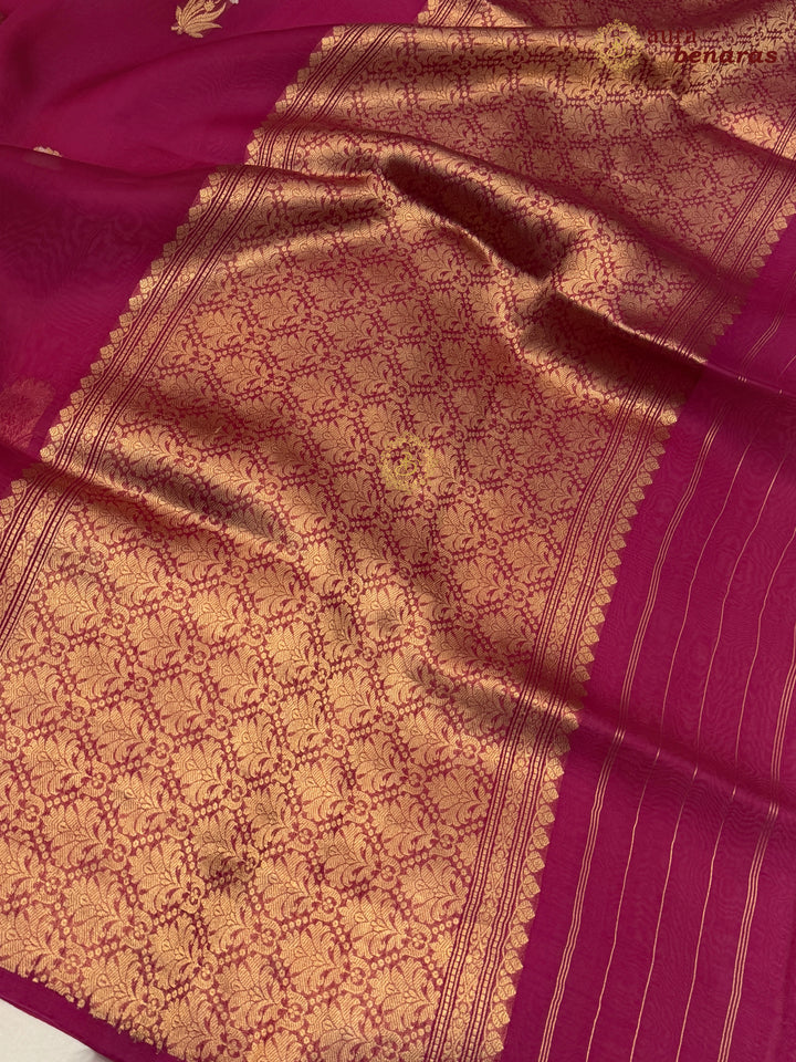 Rani Pink Kora Silk Banarasi Saree with Sona Rupa Butis