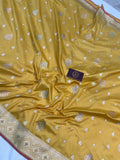 Mustard Yellow Banarasi Handloom Katan Silk Saree - Aura Benaras