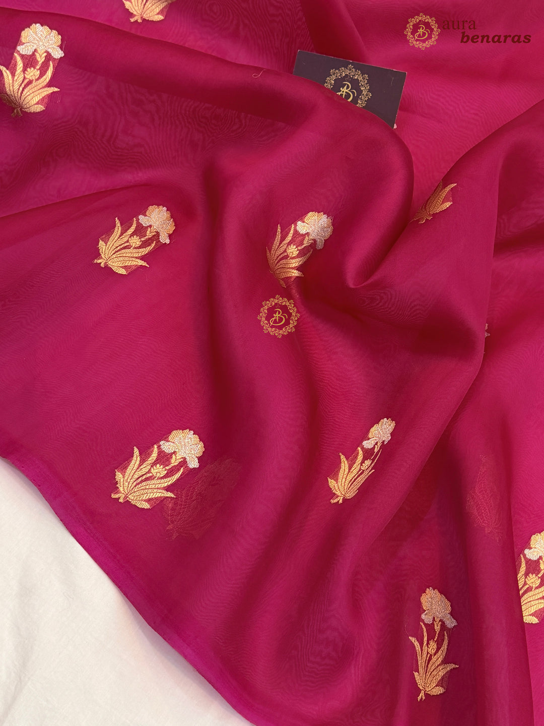 Rani Pink Kora Silk Banarasi Saree with Sona Rupa Butis