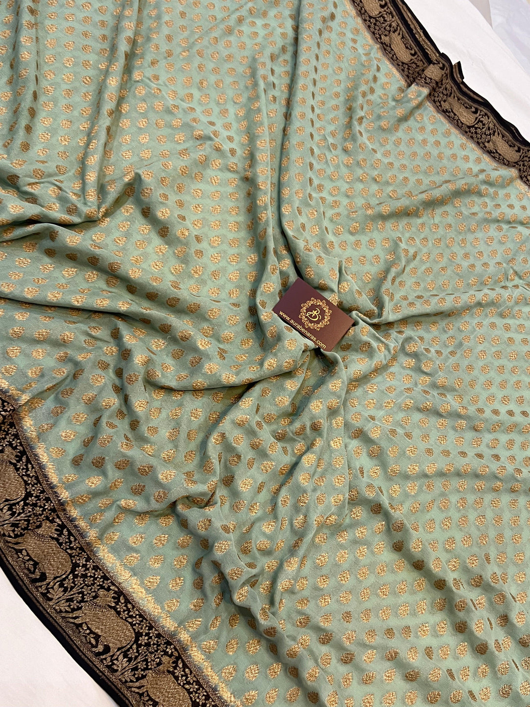 Grey Banarasi Handloom Pure Khaddi Georgette Saree - Aura Benaras