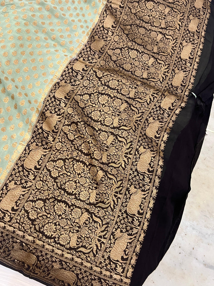 Grey Banarasi Handloom Pure Khaddi Georgette Saree - Aura Benaras