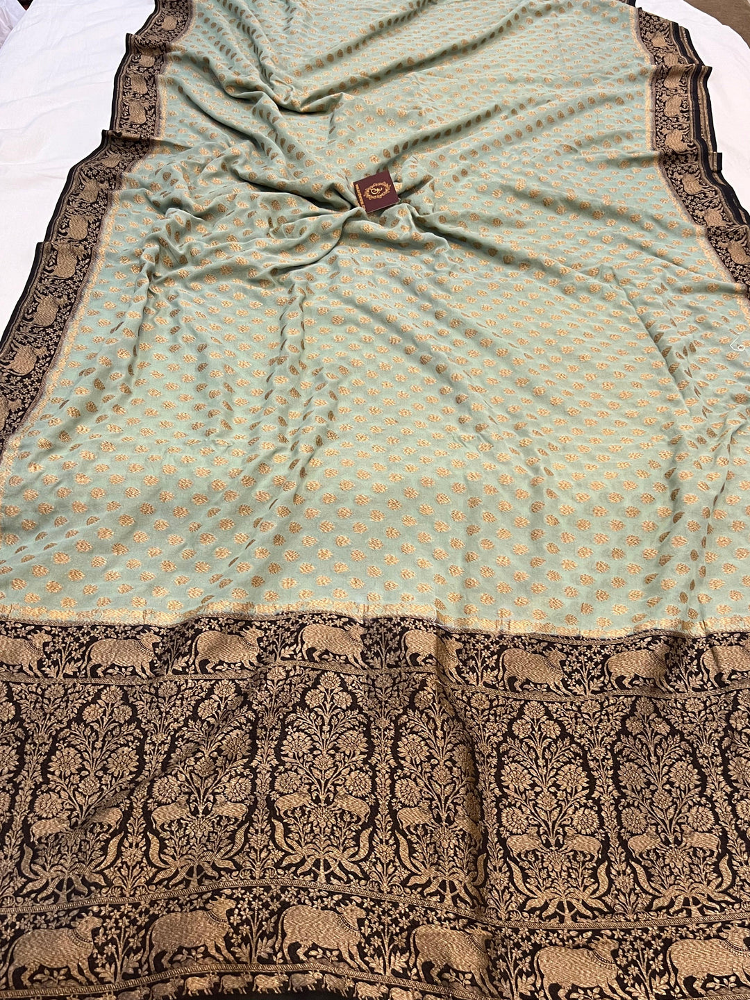 Grey Banarasi Handloom Pure Khaddi Georgette Saree - Aura Benaras