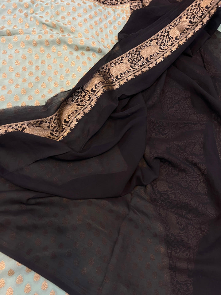 Grey Banarasi Handloom Pure Khaddi Georgette Saree - Aura Benaras