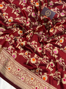 Maroon Banarasi Handloom Katan Silk Saree - Aura Benaras