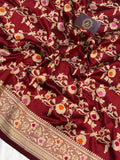 Maroon Banarasi Handloom Katan Silk Saree - Aura Benaras