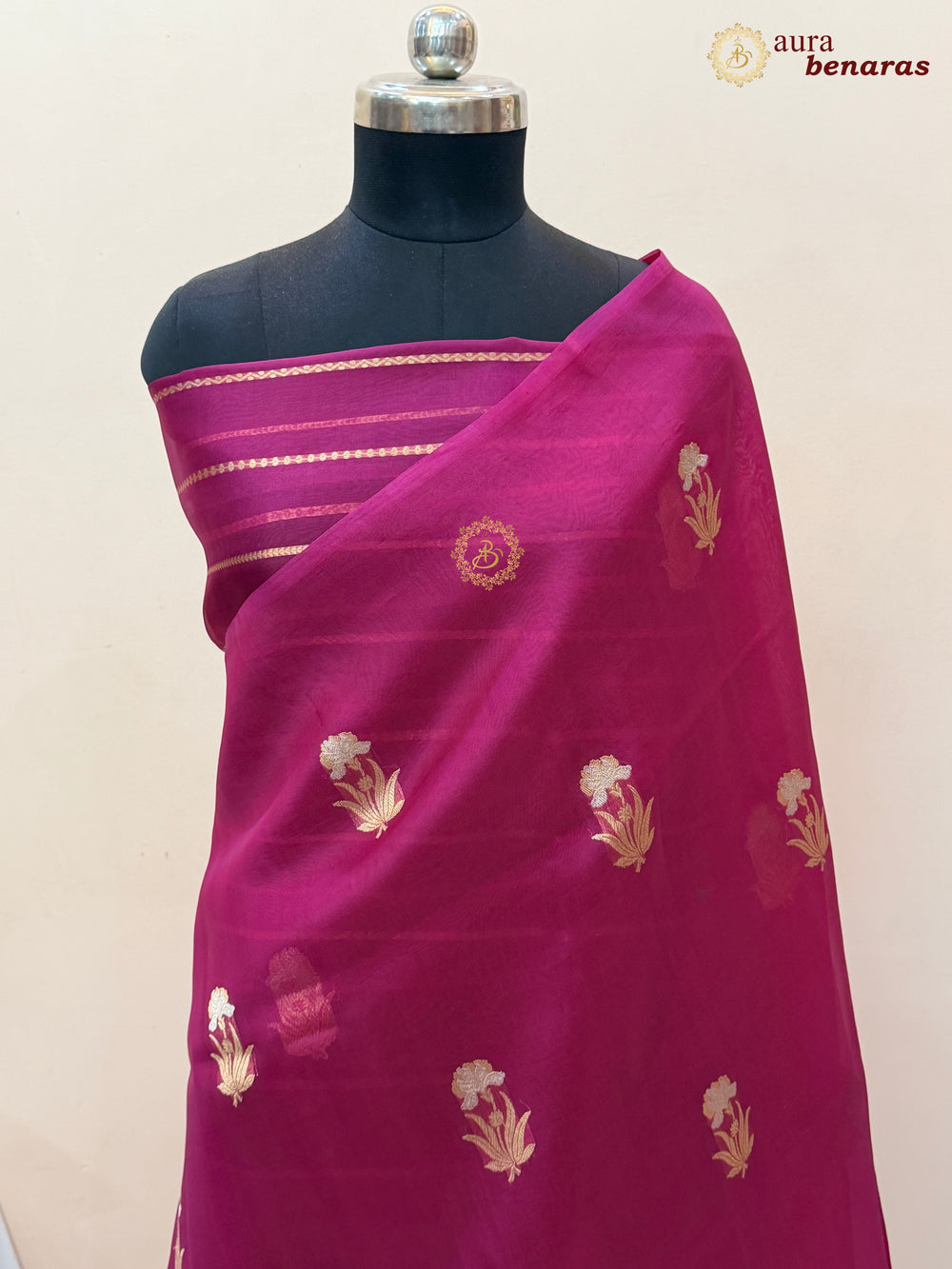 Rani Pink Kora Silk Banarasi Saree with Sona Rupa Butis