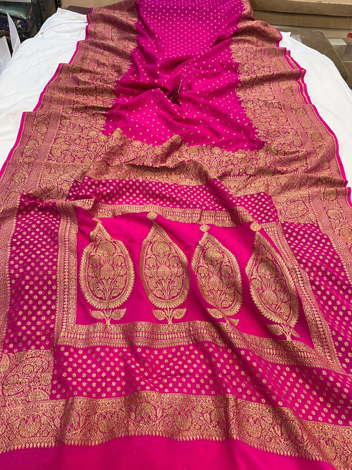 Rani Pink Pure Banarasi Khaddi Georgette Saree - Aura Benaras