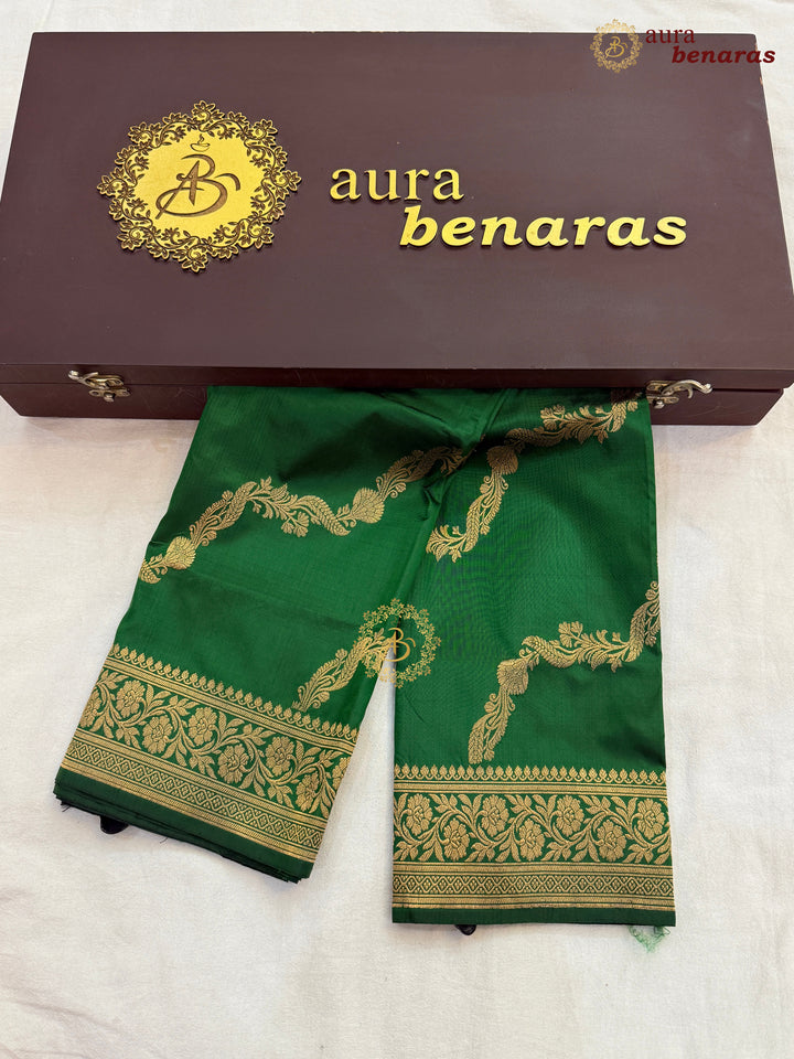 Green Pure Katan Silk Banarasi Handloom Dupatta