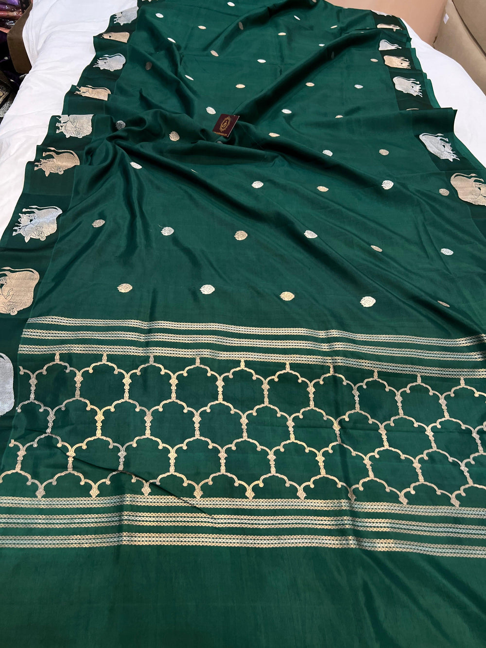 Bottle Green Pure Banarasi Handloom Katan Silk Saree - Aura Benaras