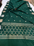 Bottle Green Pure Banarasi Handloom Katan Silk Saree - Aura Benaras