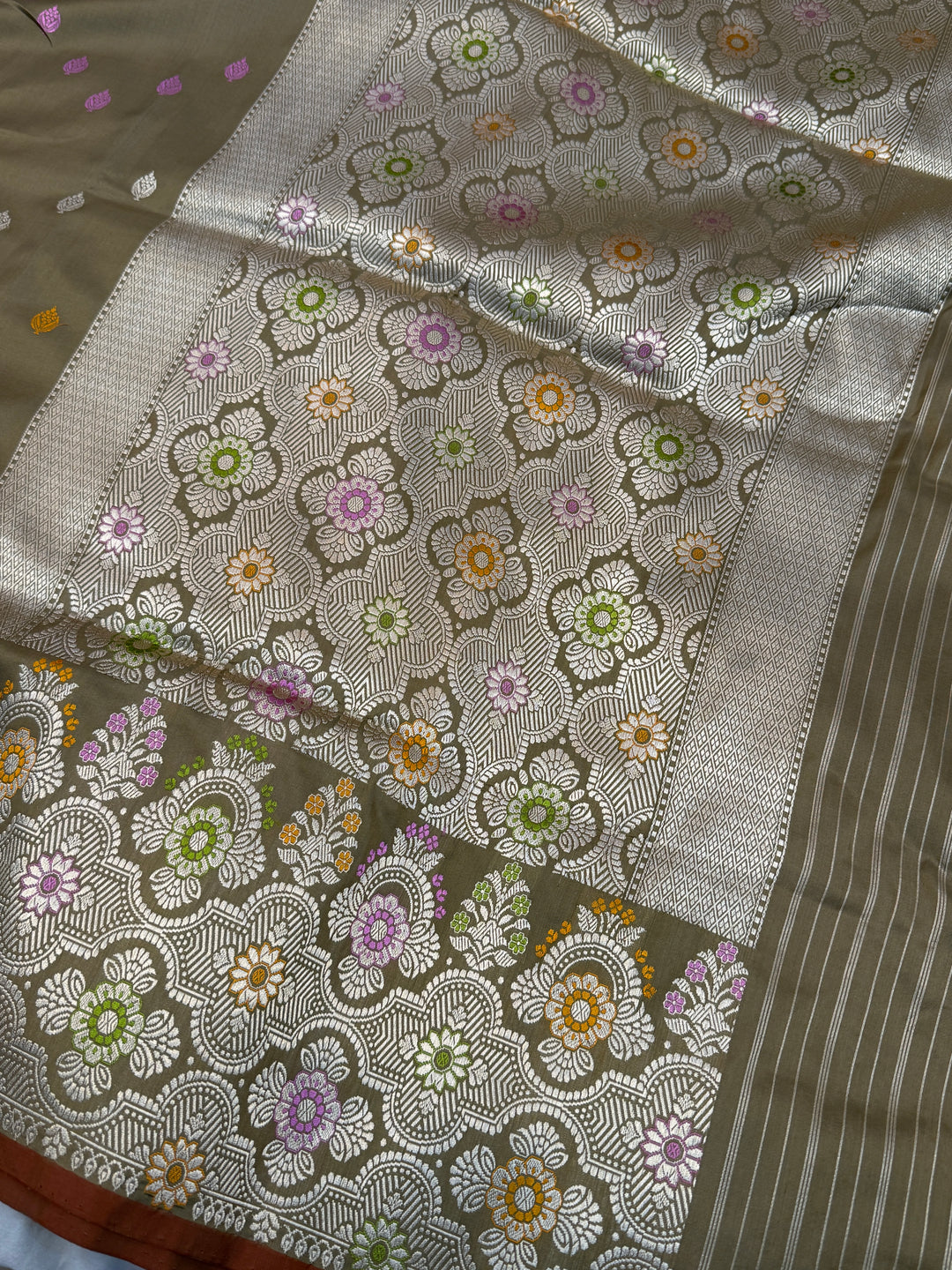 Dull Golden Pure Katan Silk Handloom Banarasi Saree