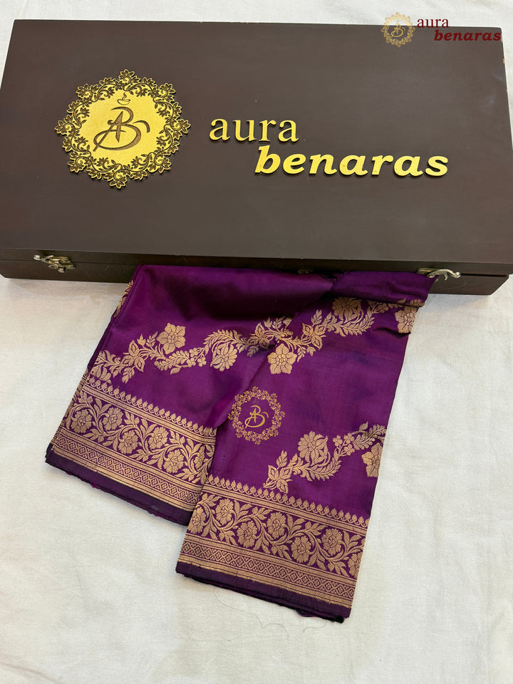 Purple Pure Katan Silk Banarasi Handloom Dupatta