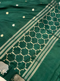 Bottle Green Pure Banarasi Handloom Katan Silk Saree - Aura Benaras