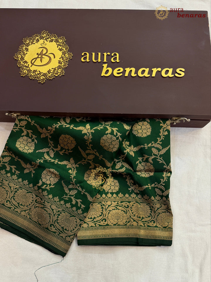 Bottle Green Pure Katan Silk Banarasi Handloom Dupatta