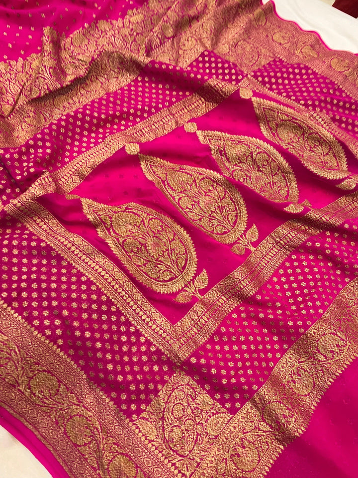 Rani Pink Pure Banarasi Khaddi Georgette Saree - Aura Benaras