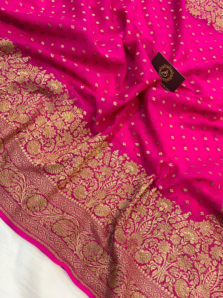 Rani Pink Pure Banarasi Khaddi Georgette Saree - Aura Benaras