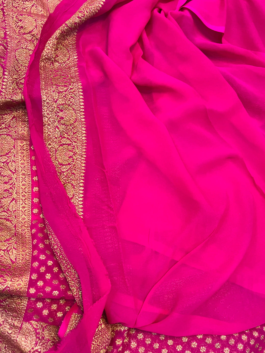 Rani Pink Pure Banarasi Khaddi Georgette Saree - Aura Benaras