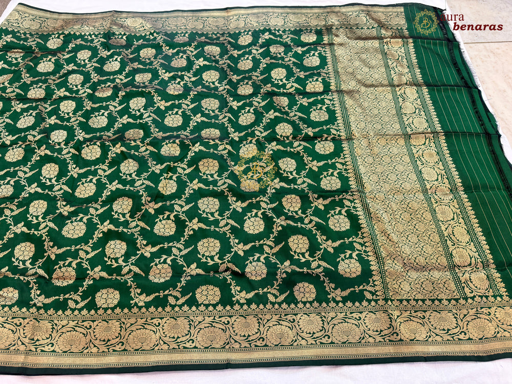 Bottle Green Pure Katan Silk Banarasi Handloom Dupatta