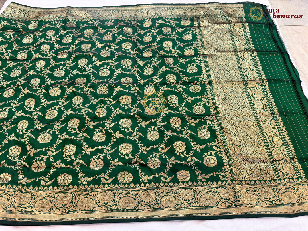 Bottle Green Pure Katan Silk Banarasi Handloom Dupatta