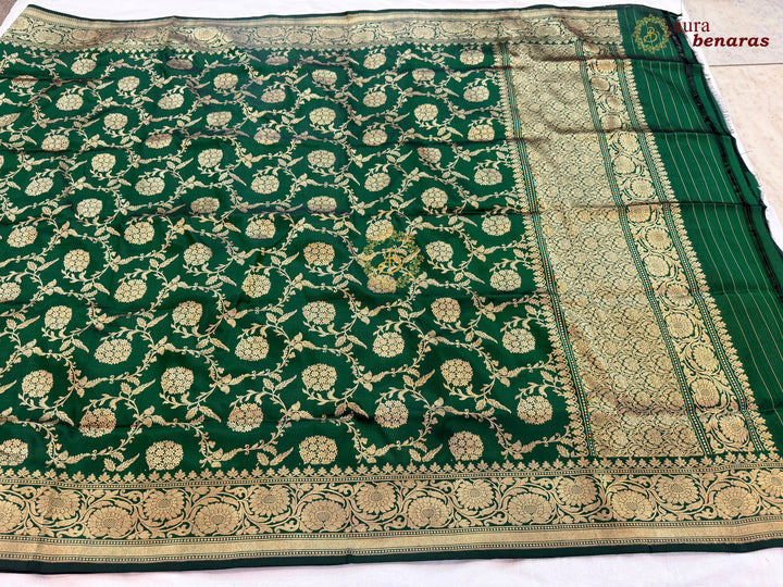 Bottle Green Pure Katan Silk Banarasi Handloom Dupatta
