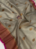 Smoke Grey Banarasi Handloom Kora Silk Saree - Aura Benaras
