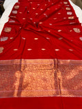 Red Pure Banarasi Handloom Katan Silk Saree - Aura Benaras