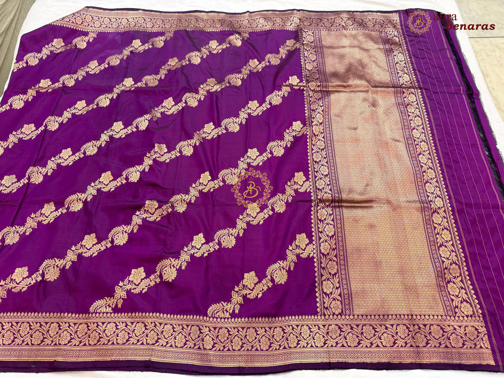 Purple Pure Katan Silk Banarasi Handloom Dupatta