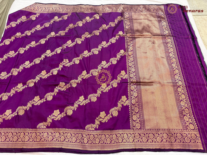 Purple Pure Katan Silk Banarasi Handloom Dupatta