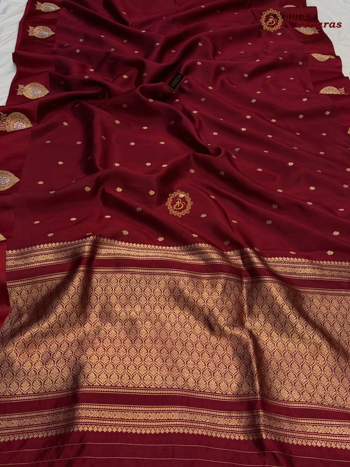 Maroon Pure Banarasi Handloom Silk Saree - Aura Benaras