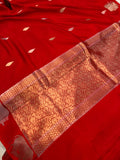 Red Pure Banarasi Handloom Katan Silk Saree - Aura Benaras