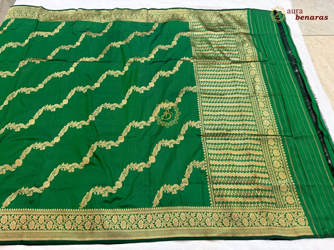 Green Pure Katan Silk Banarasi Handloom Dupatta