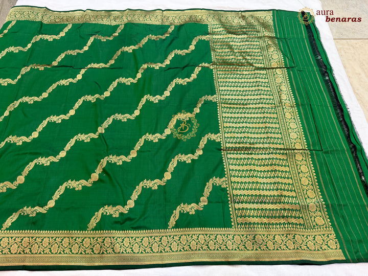 Green Pure Katan Silk Banarasi Handloom Dupatta