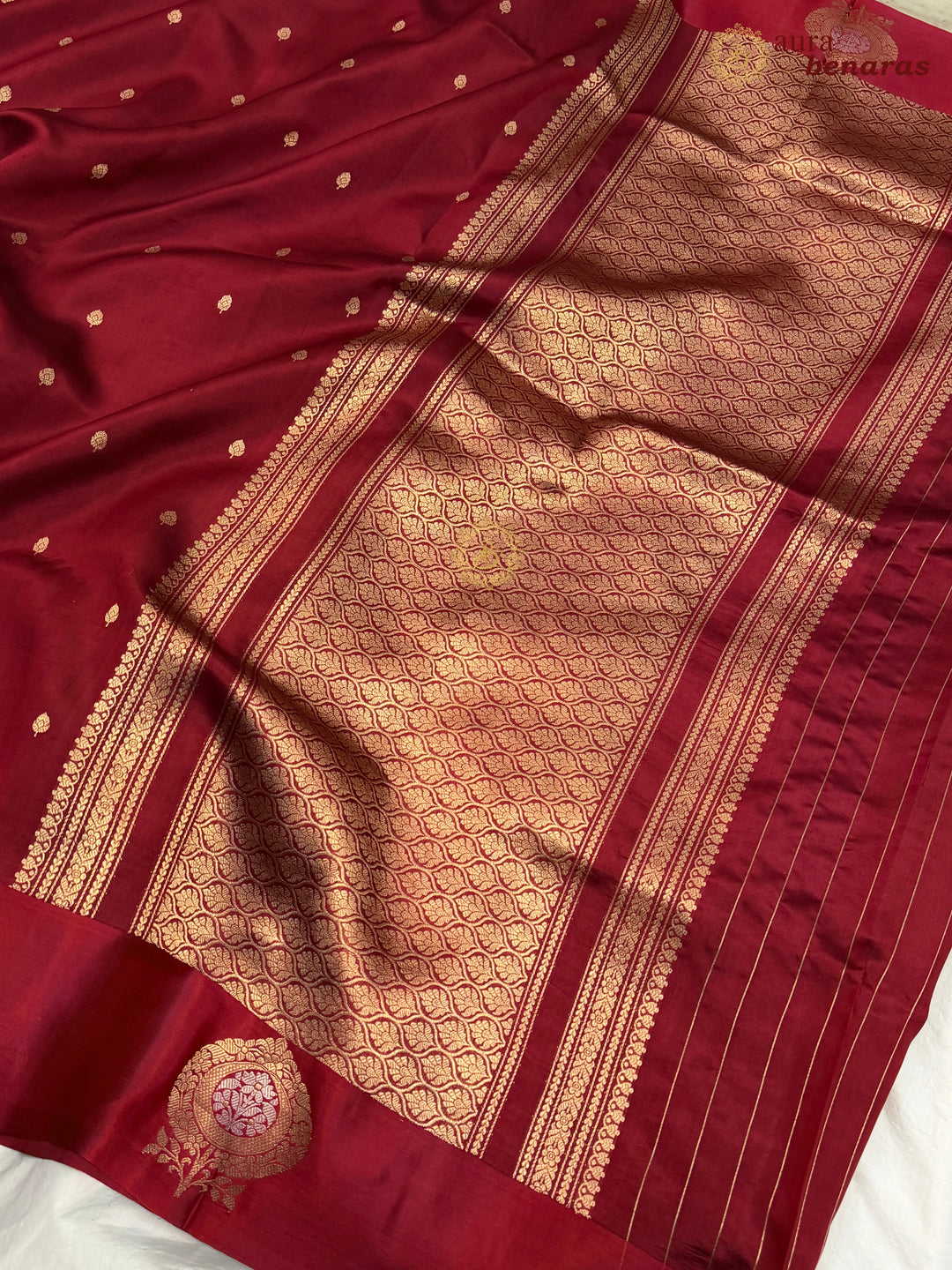 Maroon Pure Banarasi Handloom Silk Saree - Aura Benaras