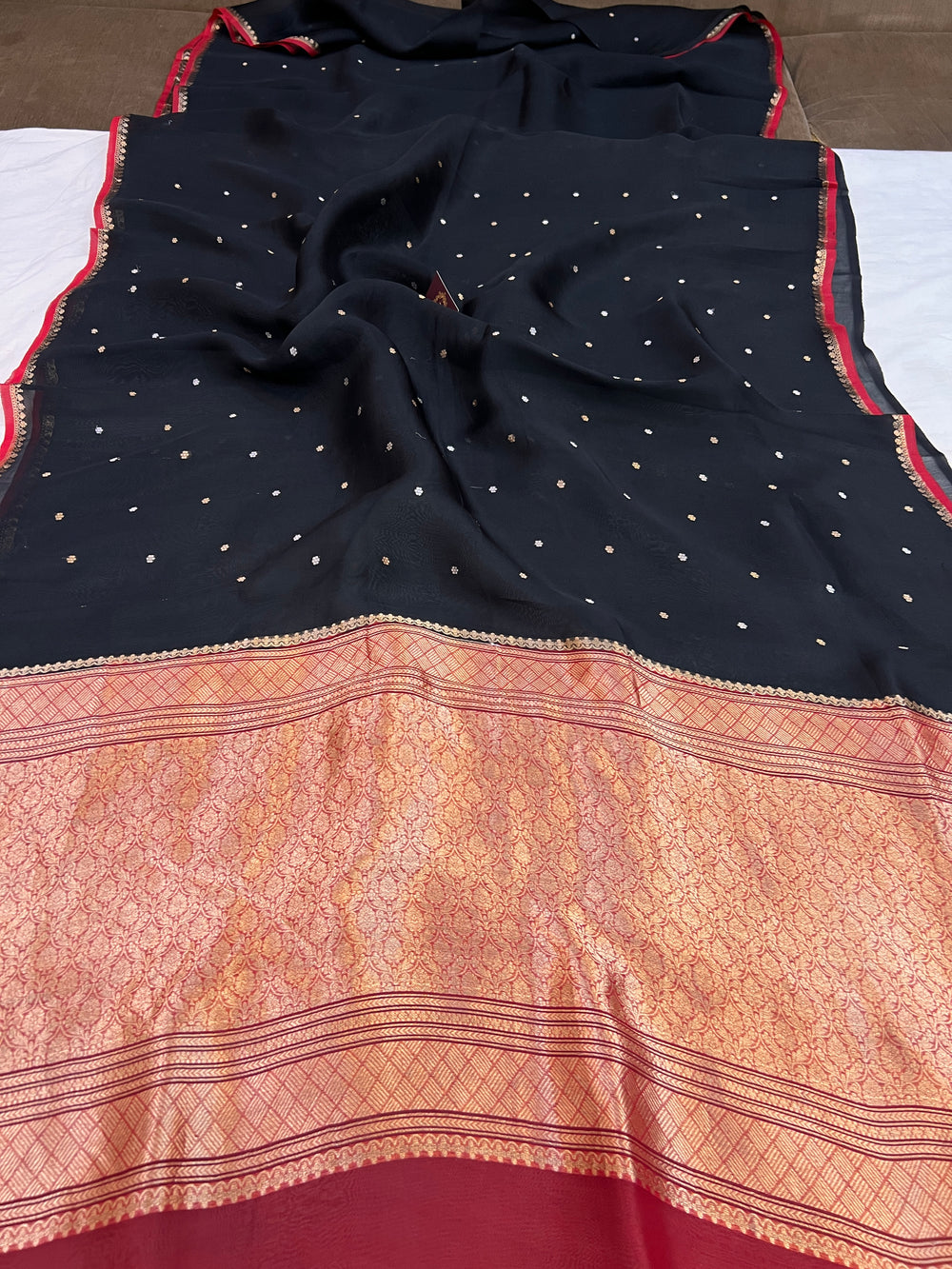 Black Kora Silk Banarasi Saree with Zari Butis 