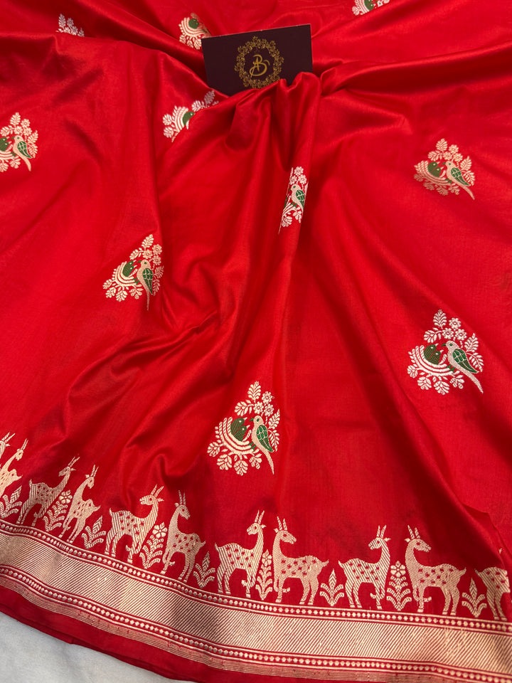 Red Katan Silk Handloom Banarasi Saree – Aura Benaras