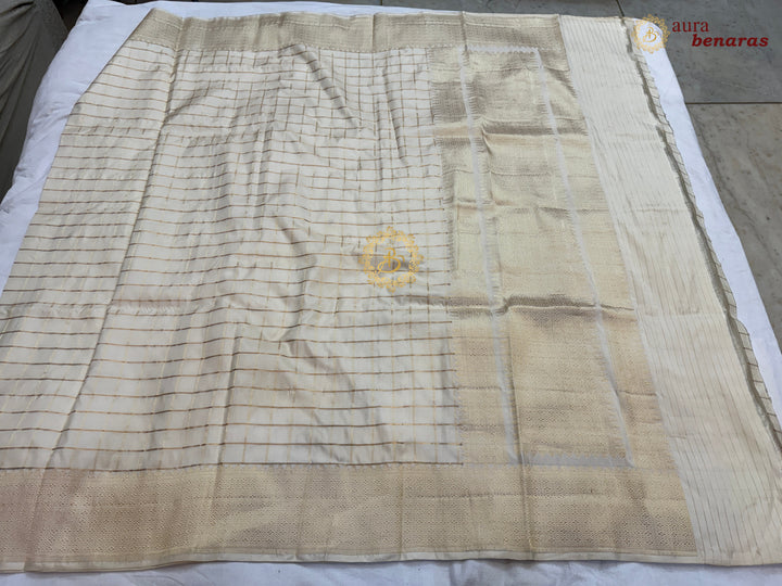 Cream Pure Katan Silk Banarasi Handloom Dupatta