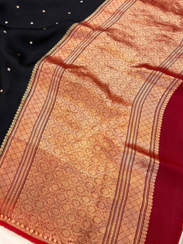 Black Kora Silk Banarasi Saree with Zari Butis 