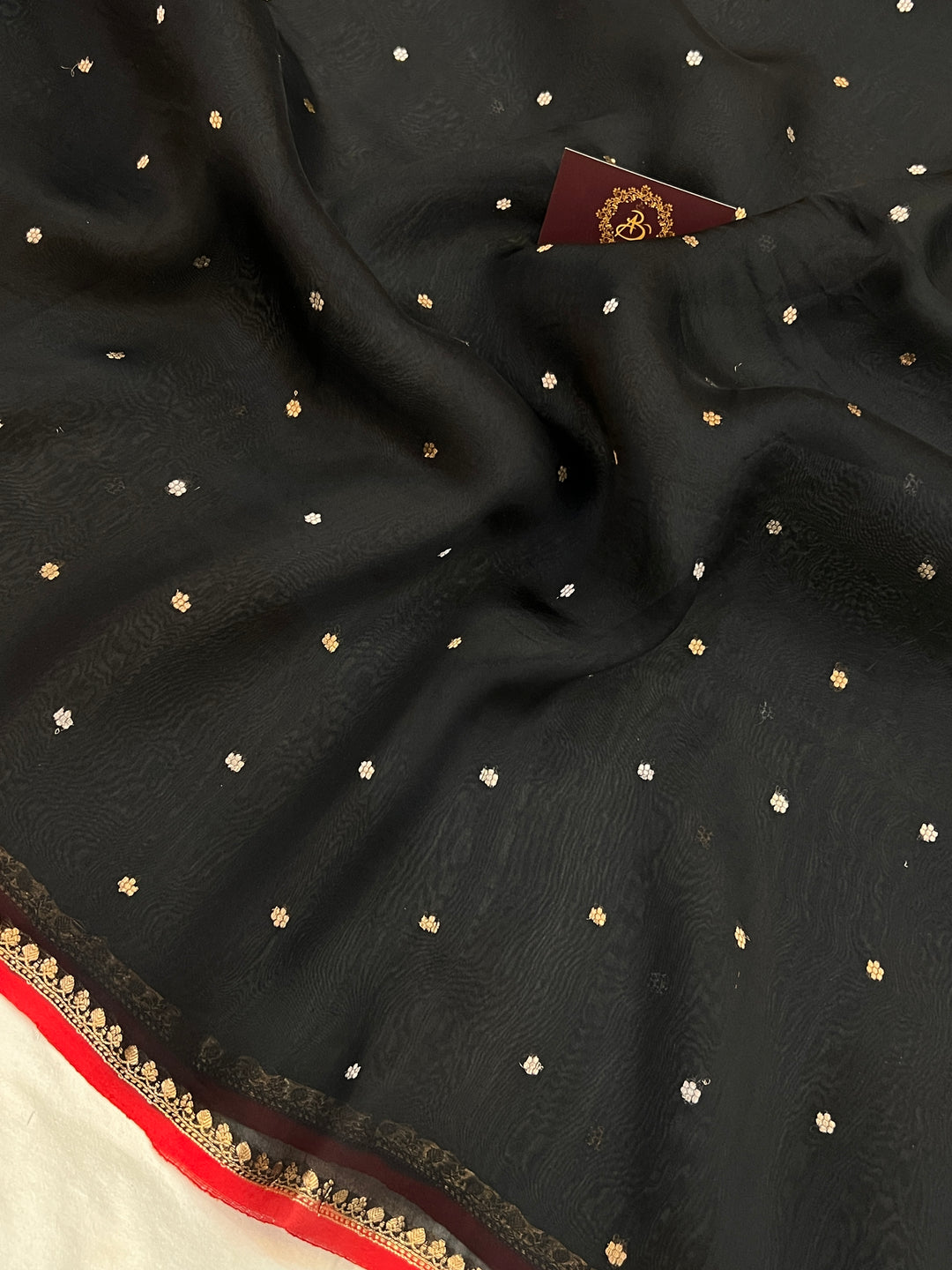 Black Kora Silk Banarasi Saree with Zari Butis 