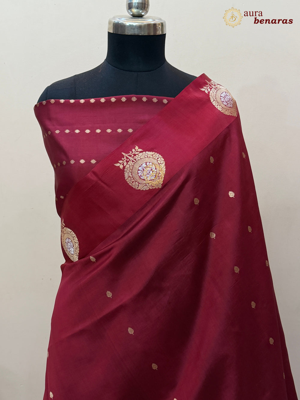 Maroon Pure Banarasi Handloom Silk Saree - Aura Benaras
