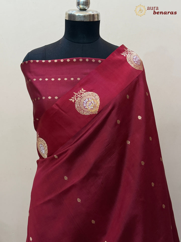 Maroon Pure Banarasi Handloom Silk Saree - Aura Benaras