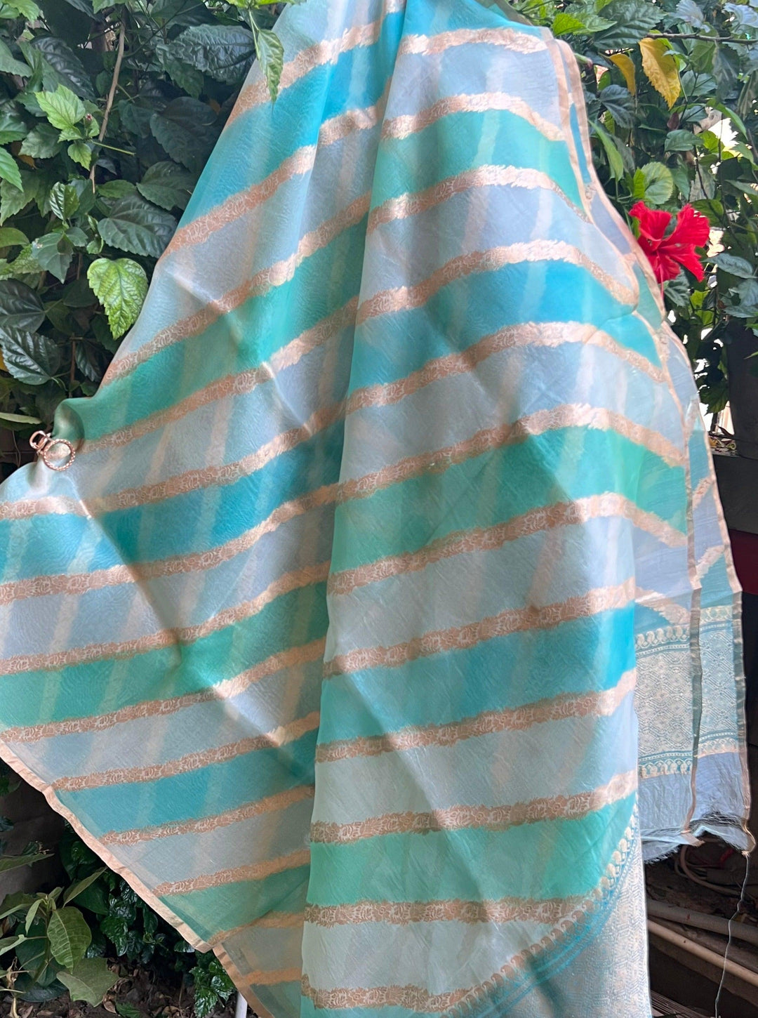 Blue Rangkaat Pure Banarasi Kora Silk Dupatta - Aura Benaras