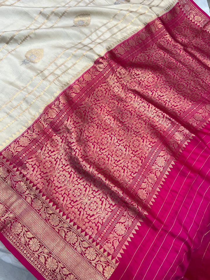 White Pure Banarasi Handloom Silk Saree