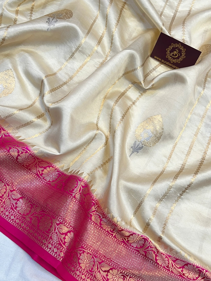 White Pure Banarasi Handloom Silk Saree