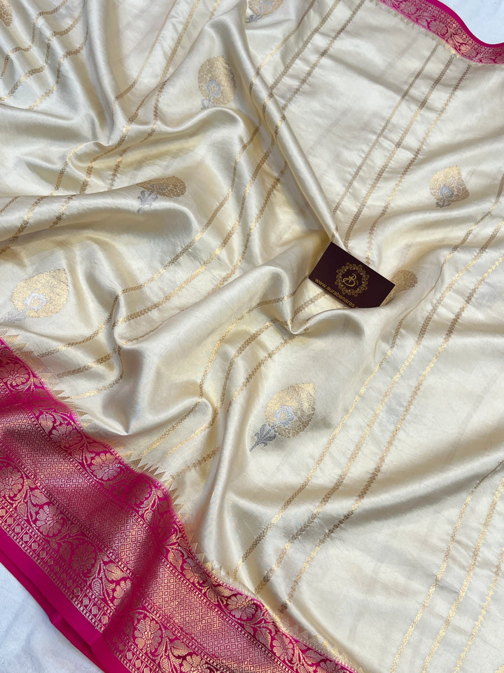 White Pure Banarasi Handloom Silk Saree