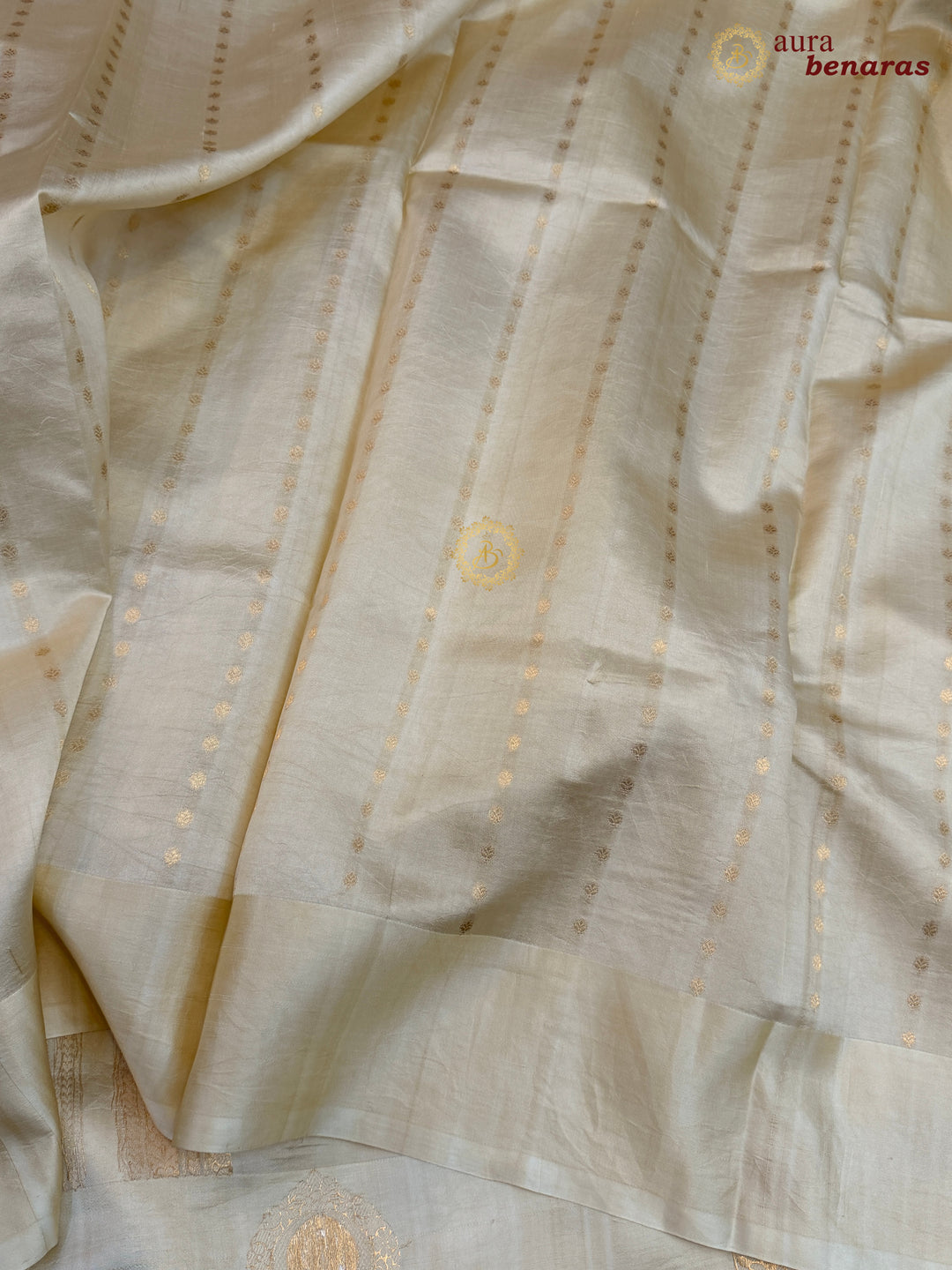 Cream Pure Banarasi Handloom Silk Saree - Aura Benaras