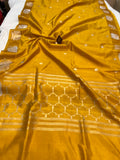 Yellow Pure Banarasi Handloom Katan Silk Saree - Aura Benaras