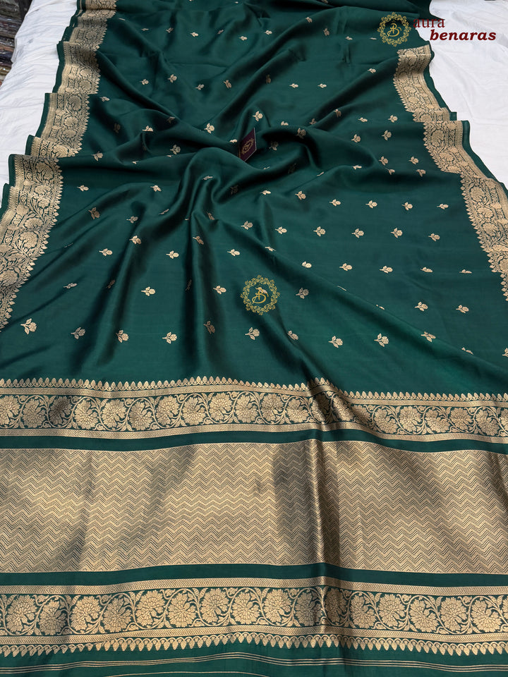 Bottle Green Pure Banarasi Handloom Silk Saree Aura Benaras