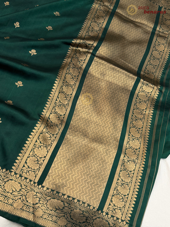 Bottle Green Pure Banarasi Handloom Silk Saree Aura Benaras