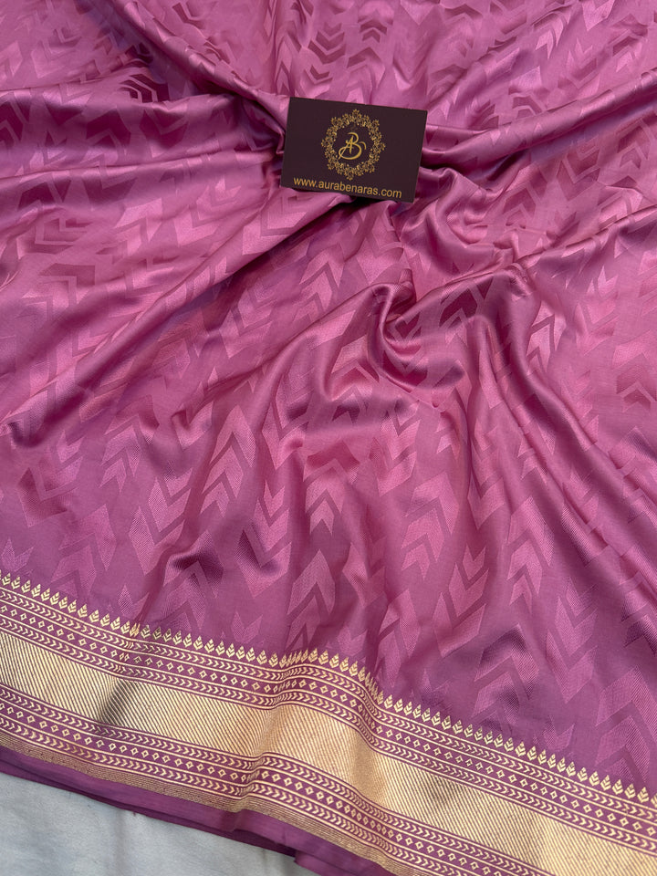 Lavender Pure Katan Satin Silk Handloom Banarasi Saree