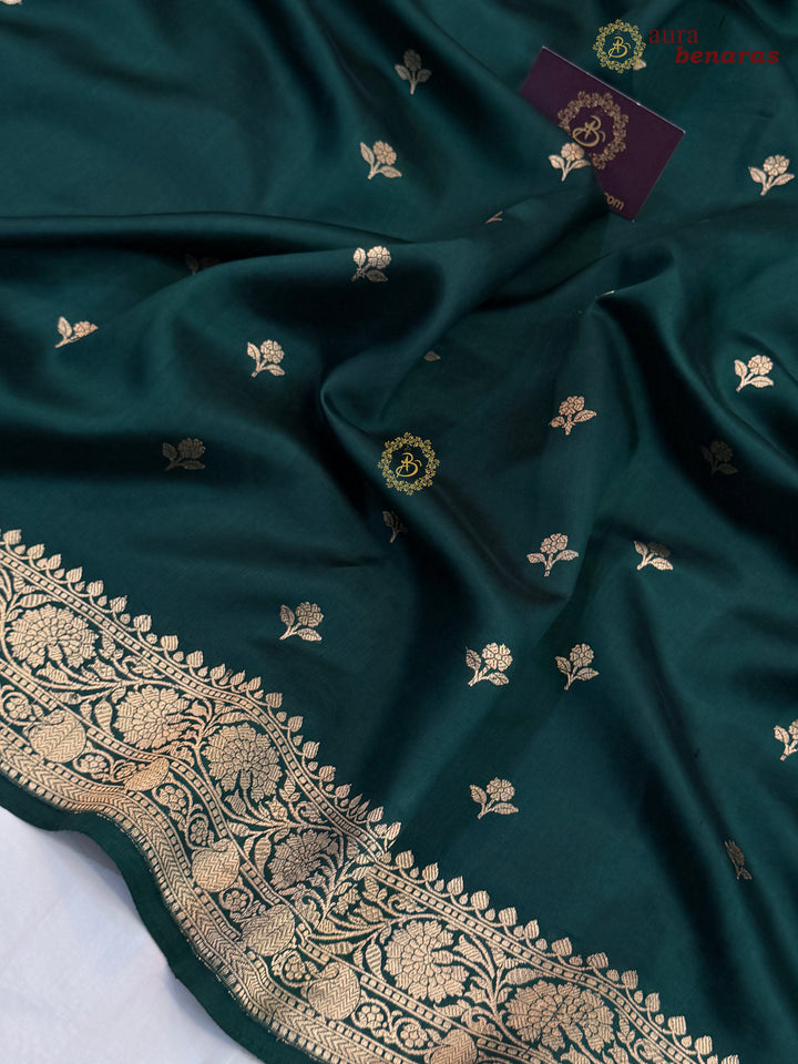 Bottle Green Pure Banarasi Handloom Silk Saree Aura Benaras